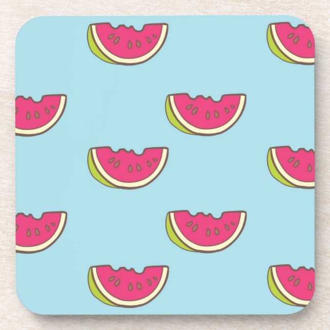 Watermelon Slices on Teal Pattern Beverage Coaster (Front)
