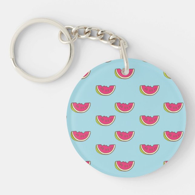 Watermelon Slices on Teal Pattern Keychain (Front)