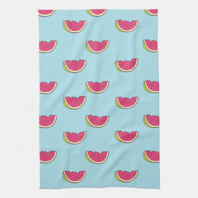 Watermelon Slices on Teal Pattern Kitchen Towel (Vertical)
