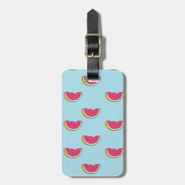 Watermelon Slices on Teal Pattern Luggage Tag (Front Vertical)