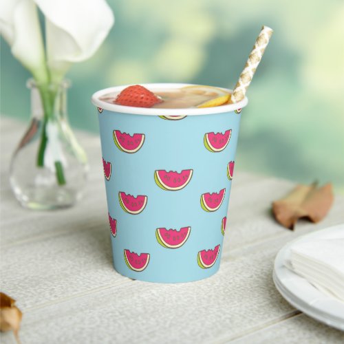Watermelon Slices on Teal Pattern Paper Cups