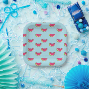 Watermelon Slices on Teal Pattern Paper Plates