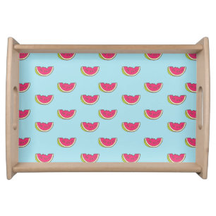 Watermelon Slices on Teal Pattern Serving Tray