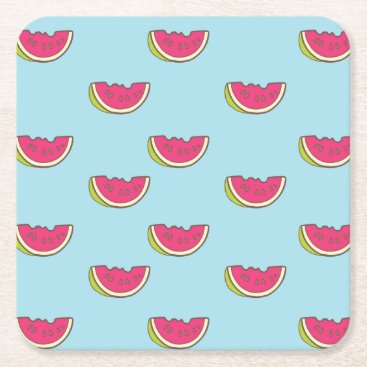 Watermelon Slices on Teal Pattern Square Paper Coaster Watermelon Slices on Teal Pattern Square Paper Coaster