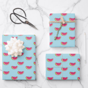 Watermelon Slices on Teal Pattern Wrapping Paper Sheets