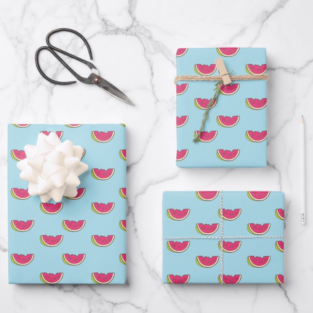 Watermelon Slices on Teal Pattern Wrapping Paper Sheets (Front)