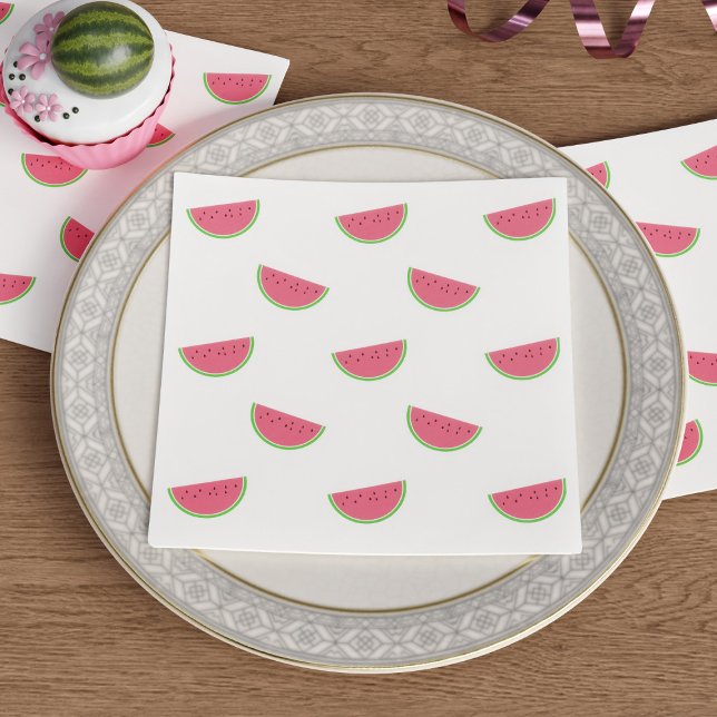 Watermelon Slices Pattern Cute Summer Pink White Napkins (These watermelon napkins are ready to help clean up any spills and keep the good times rolling.)