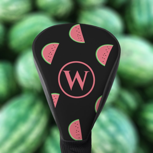 Watermelon Slices Pattern Monogram Pink Black Golf Head Cover (🍉⛳ Show off your love for this juicy fruit and the glorious game by adding your initials!)
