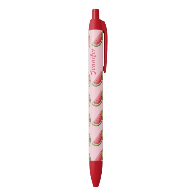 Watermelon Slices Pattern On Pink & Custom Name Pen (Bottom (Vertical))
