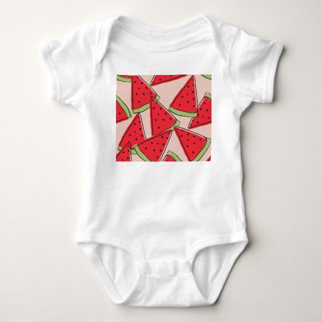 Watermelon Slices Pink Background Pattern Baby Bodysuit (Front)