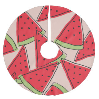 Watermelon Slices Pink Background Pattern Brushed Polyester Tree Skirt