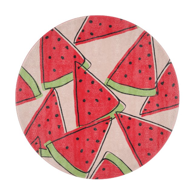 Watermelon Slices Pink Background Pattern Cutting Board (Front)