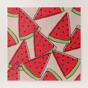 Watermelon Slices Pink Background Pattern Jigsaw Puzzle