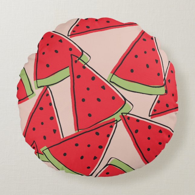 Watermelon Slices Pink Background Pattern Round Pillow (Front)