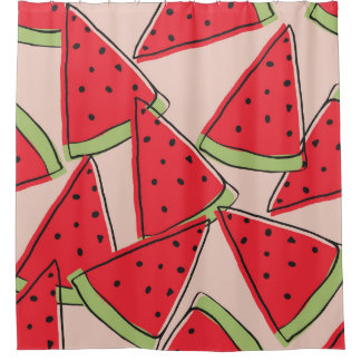 Watermelon Slices Pink Background Pattern Shower Curtain