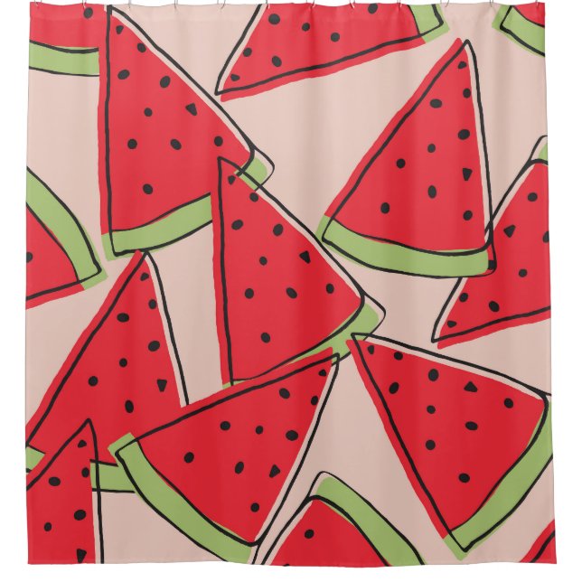 Watermelon Slices Pink Background Pattern Shower Curtain (Front)