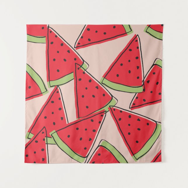 Watermelon Slices Pink Background Pattern Tapestry (Front)