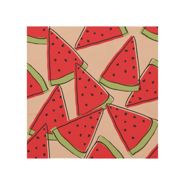 Watermelon Slices Pink Background Pattern Wood Wall Art (Front)
