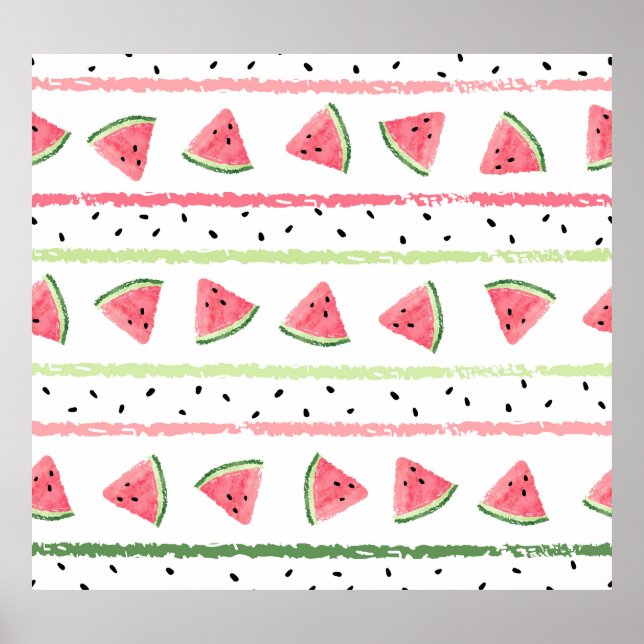Watermelon Slices: Watercolor Striped Seamless Poster (Front)