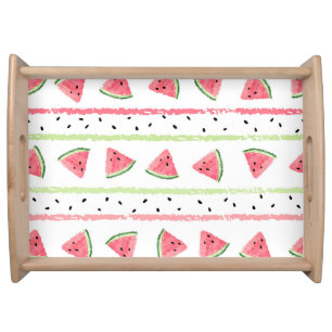 Watermelon Slices: Watercolor Striped Seamless Serving Tray