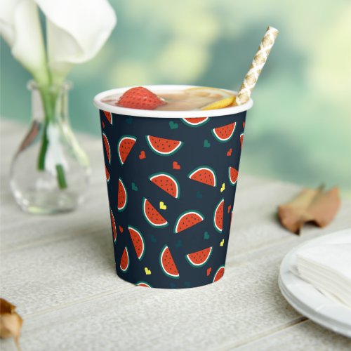Watermelon Slices with Hearts Pattern Paper Cups
