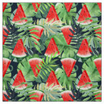 Watermelon slices with tropical leaves fabric