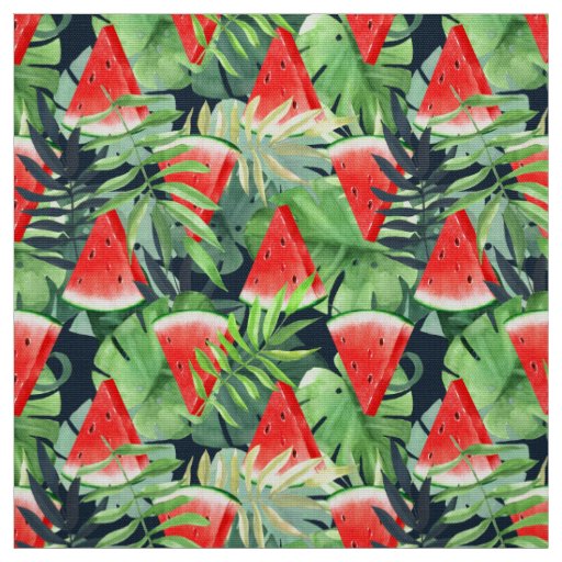 Watermelon slices with tropical leaves fabric