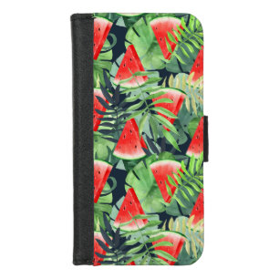 Watermelon slices with tropical leaves iPhone 8/7 wallet case
