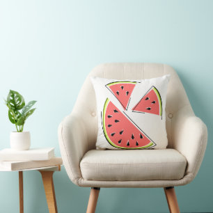 Watermelon Slices yellow green back square Throw Pillow
