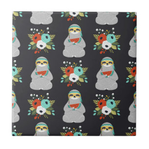 Watermelon Sloth Pattern Ceramic Tile