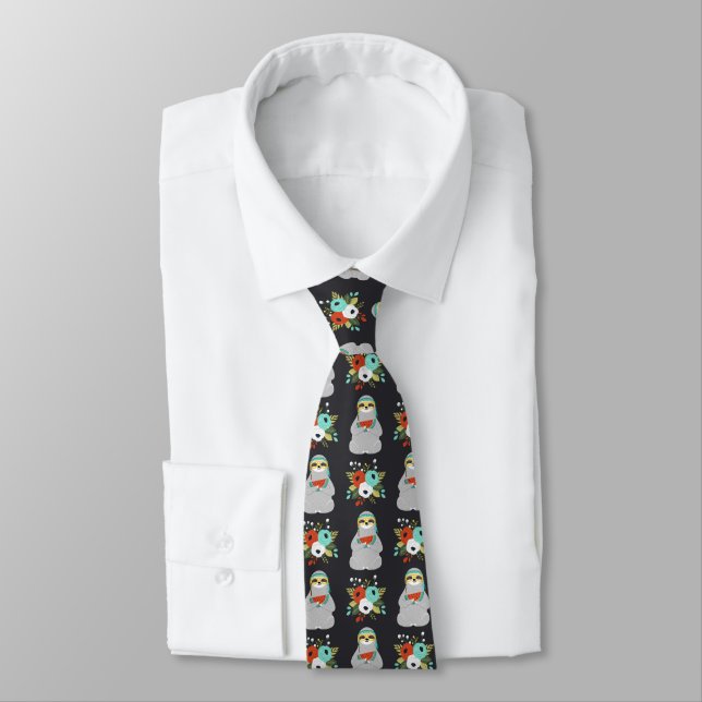 Watermelon Sloth Pattern Neck Tie (Tied)