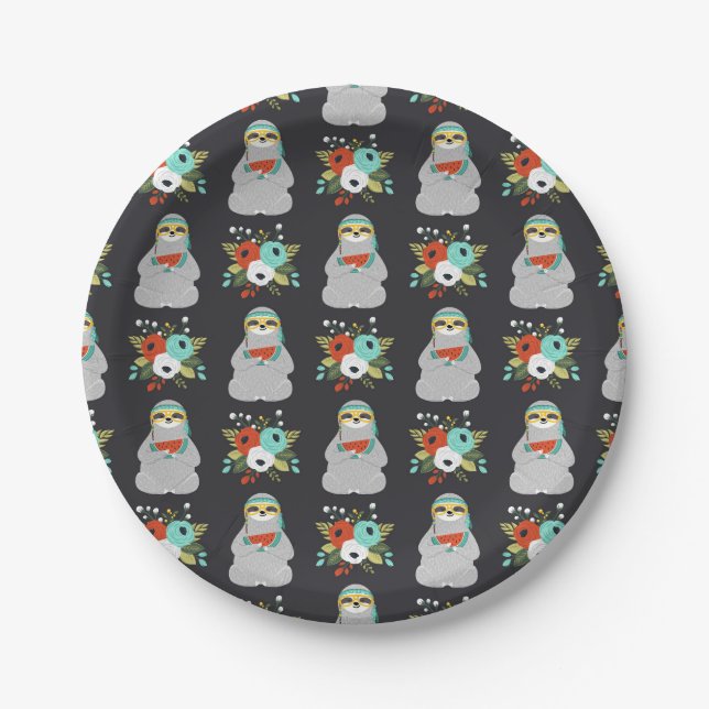 Watermelon Sloth Pattern Paper Plates (Front)