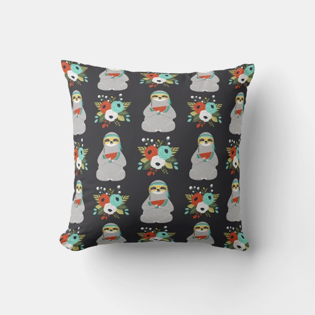Watermelon Sloth Pattern Throw Pillow (Front)