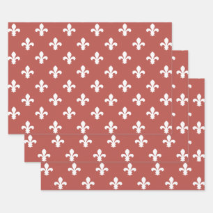 Watermelon Southern Cottage Fleur de Lys Wrapping Paper Sheets
