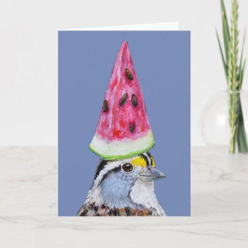 Watermelon sparrow greeting card