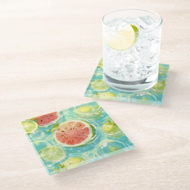 Watermelon Splash Glass Coaster (Angled)