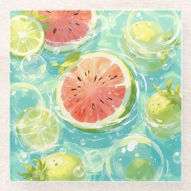 Watermelon Splash Glass Coaster (Front)