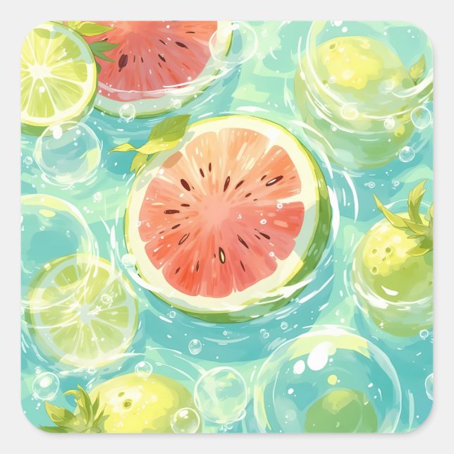 Watermelon Splash Square Sticker (Front)