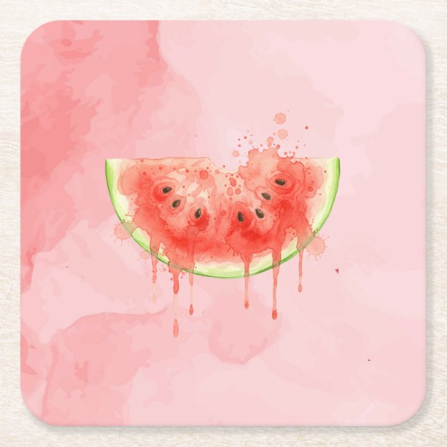 Watermelon Square Paper Coaster (Front)