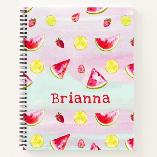 Watermelon Strawberry Lemon Summer Fruit Retro Notebook