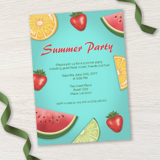 Watermelon Strawberry Lime Fruits Summer Party Invitation