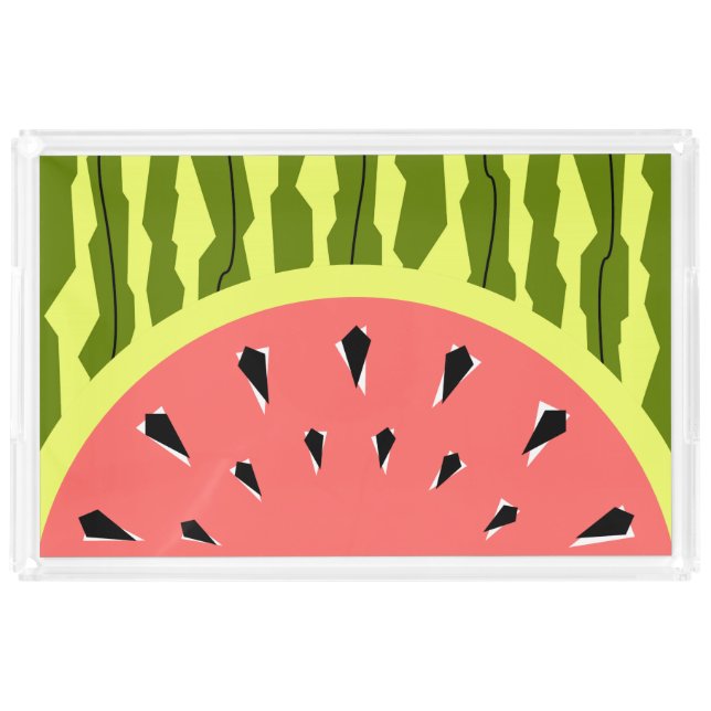 Watermelon Stripe Pink acrylic tray rectangle (Front)