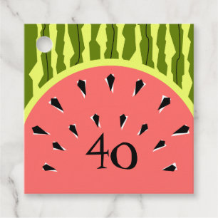 Watermelon Stripe Pink Age 40 Favor Tags
