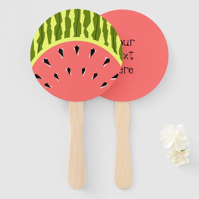 Watermelon Stripe Pink Text Hand Fan (Front and Back)