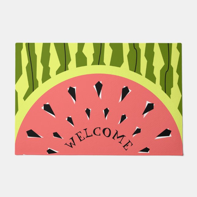 Watermelon Stripe Pink Welcome Doormat (Front)
