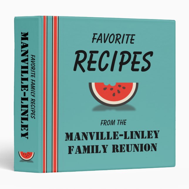 Watermelon Stripes Custom 1.5 Family Recipe Binder (Front/Spine)