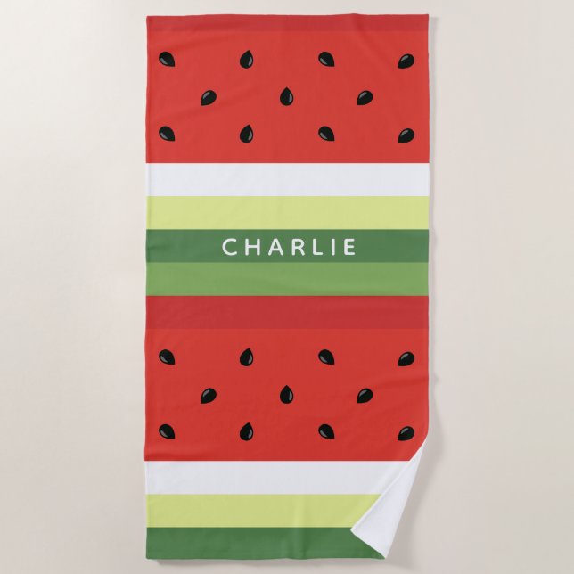 Watermelon Stripes custom name beach towel (Front)