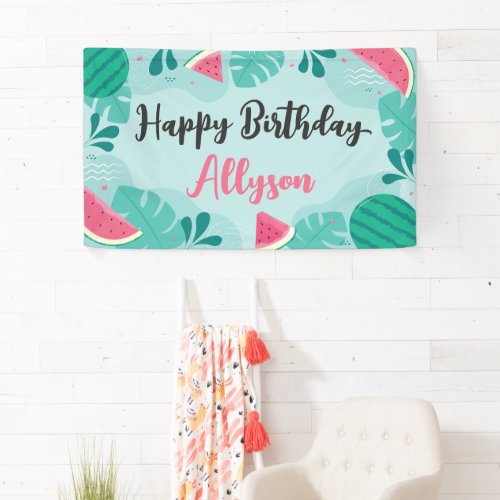 Watermelon Summer Any Age Happy Birthday Banner