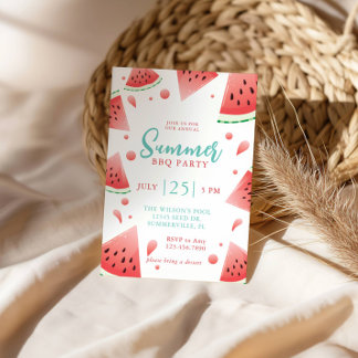 Watermelon Summer BBQ Backyard Party Invitation