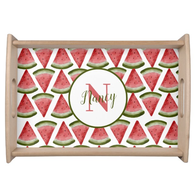 watermelon summer bbq party monogram  serving tray (Front)